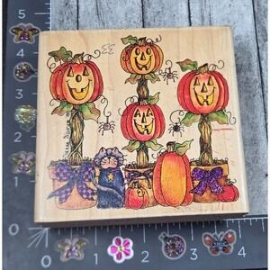 Stampassions Pumpkin Topiaries Halloween J4208 Rubber Stamp Wood #A5